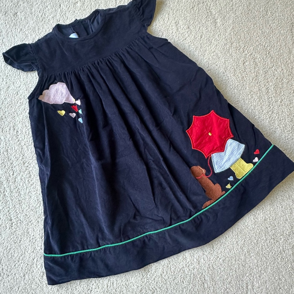 bella bliss Navy Dress with Umbrella & Puppy Appliqués